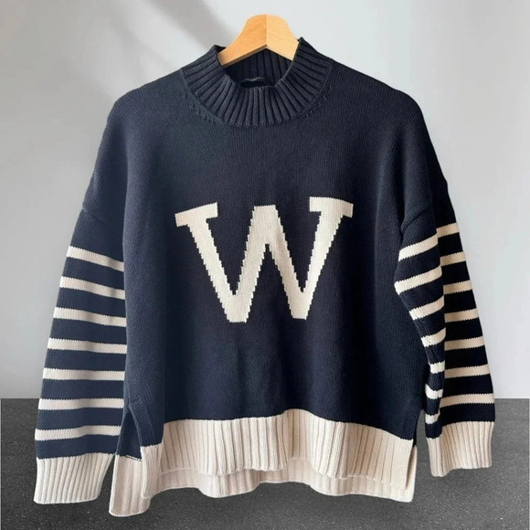 NEW WEEKEND MAX MARA Moresca Crewneck Sweater Navy White Striped Size S - Picture 8 of 16